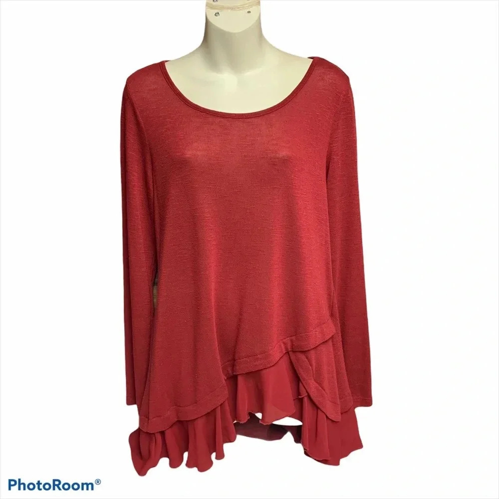 Fever brick red funky hem tunic top size M